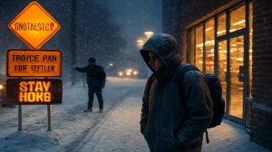 Heavy snow is set to begin tonight as authorities urge drivers to stay home while businesses push to maintain normal operations