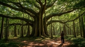 It looks like a forest, but it’s a single tree: it covers 8,500 square meters, is 20 meters tall, and produces 80,000 fruits per harvest